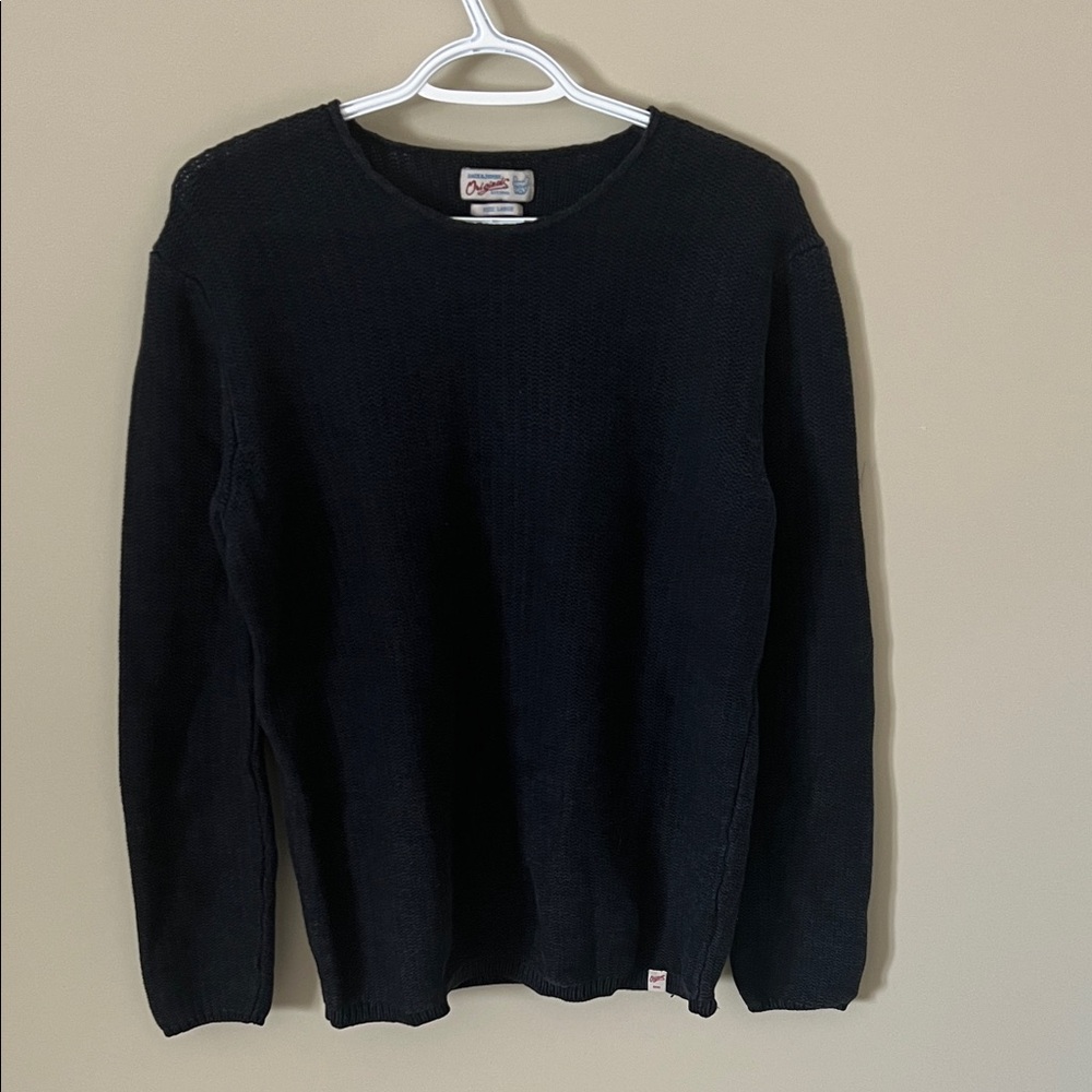 Men's Blue Crewneck Knit Cotton Pullover Jumper Sweater Grandpa Fisherman L